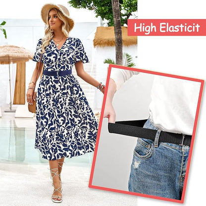 3 Pack No Show Elastic Stretch Belts for Women and Men, Invisible Strap Belt with Flat Buckle for Jeans Pants Dresses Adjustable