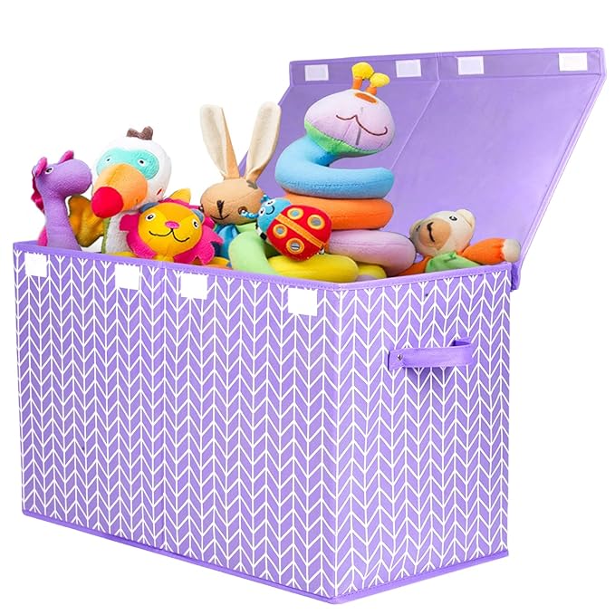 Large toy box with flip lid, toy storage organizers, baskets with sturdy handles for children, girls, boys, nursery, playroom, living room,