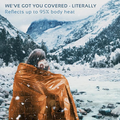 SLFORCE Emergency Blankets for Survival, 4 Pack of Gigantic Space Blanket. Comes with Four Extra-Large Mylar Blankets, Compass, and Zipper Bag. The Best Thermal Space Blankets (4, Orange, Extra Large)