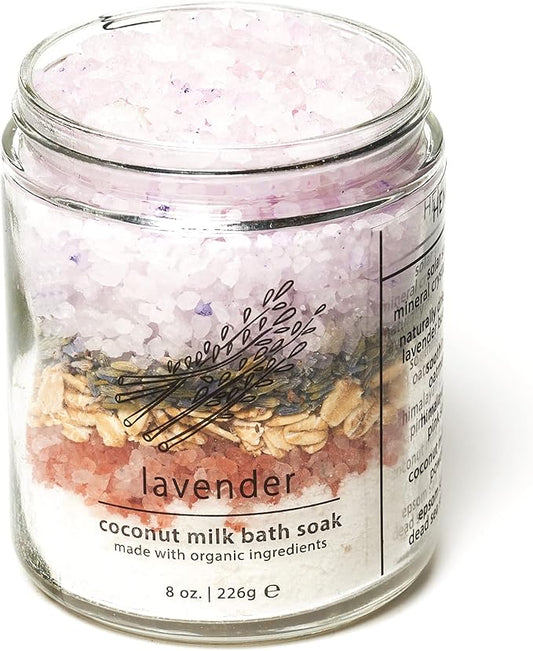 Hemlock Park Lavender Coconut Milk Bath Soak  Organic Coconut Milk, Botanicals, Dead Sea, Epsom, and Himalayan Pink Mineral Salts  9.5 oz Jar