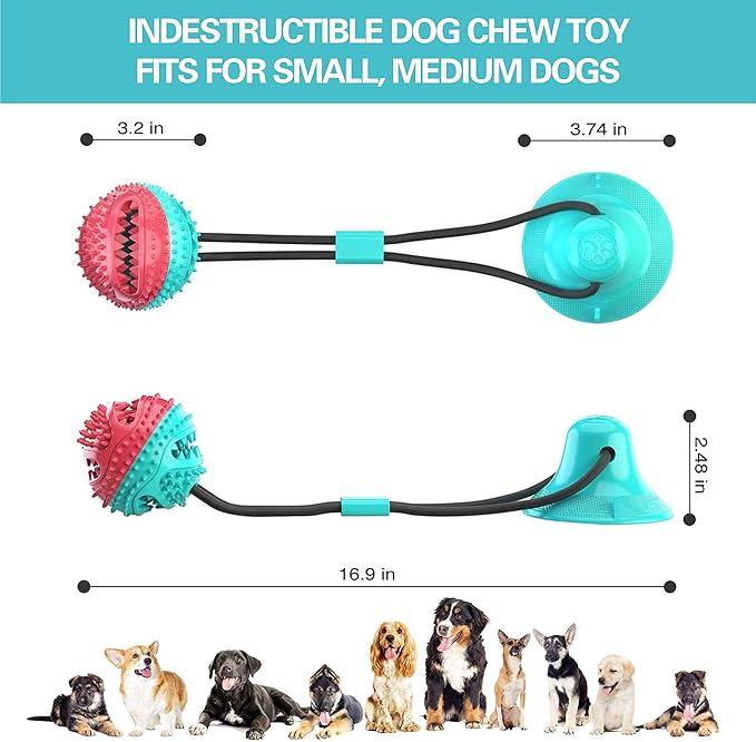 Dog Toys for Aggressive Chewers Interactive Teething Boredom and Stimulating Tug of War Suction Cup Puzzle Indestructible Puppy Rope Enrichment Teeth Cleaning Ball Accessories for Small Large Dogs