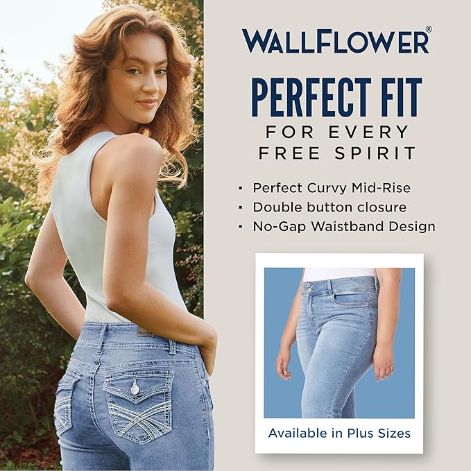 WallFlower Luscious Curvy Bootcut Jeans for Women Mid-Rise Insta Stretch Denim, Size Inclusive Juniors Jeans, Sizes 0 to 24