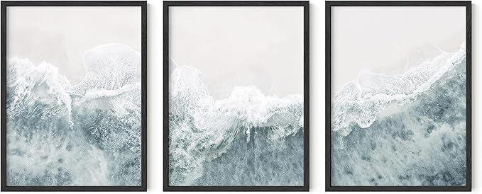 Haus and Hues Beach Pictures Wall Art - Set of 3 Modern Wall Art, Beach Art Posters For Room Aesthetic, Coastal Wall Decor, Minimalist Blue Wall Art, Wall Decor for Bedroom Aesthetic (12x16, Unframed)