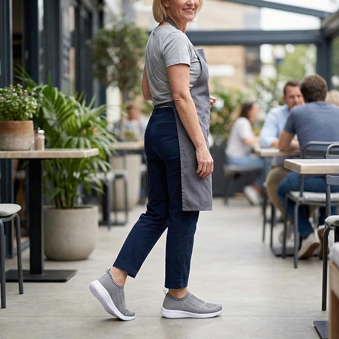 Breathable mesh upper, memory foam insole, slip-resistant sole for all-day comfort during work, workouts, or everyday wear.