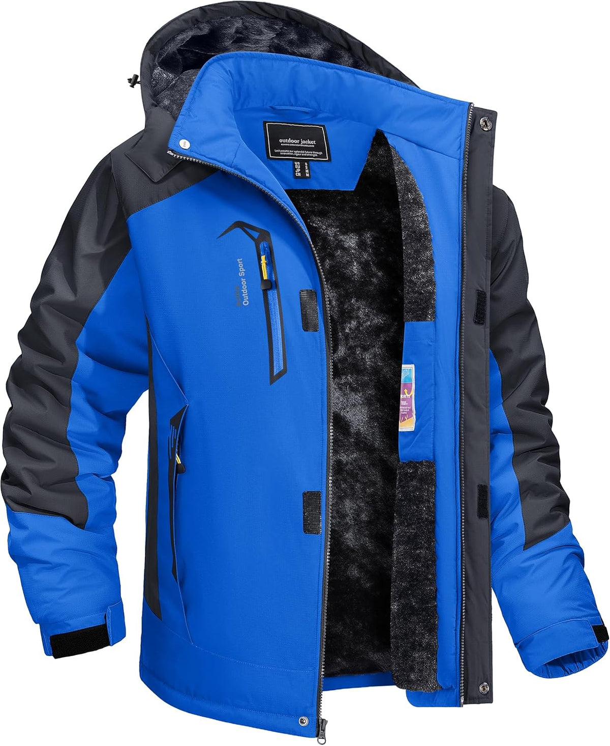 TACVASEN Men's Winter Ski Jacket Waterproof Warm Fleece Snow Coat with Hood | Windproof Breathable Fabric, Thermal Lined, Detachable Hood, 4 Pockets, Skiing, Snowboarding, Work, Hiking