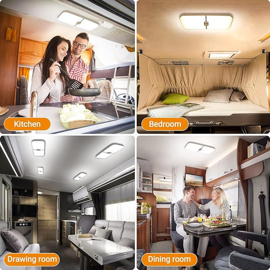 CT CAPETRONIX RV Lights Interior, 3 Color TEM Camper Lights, 204 LEDs Dimmable 12v Volt Led Lights Fixture, RV Ceiling Dome Light w Switch for RV/Camper/Car/Trailer/Boat (Warm Cool Natural White)