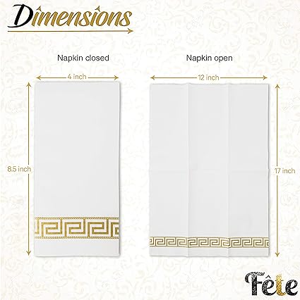 Decorative Hand Towels, Gold design 50 Disposable Linen-Feel Guest Towels  Formal Dinner, Anniversary, Wedding Napkins for Tables, Guestrooms, Restrooms, 8.5x4-Inches Folded, Gold 50 Pack