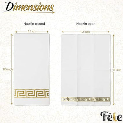 Decorative Hand Towels, Gold design 50 Disposable Linen-Feel Guest Towels  Formal Dinner, Anniversary, Wedding Napkins for Tables, Guestrooms, Restrooms, 8.5x4-Inches Folded, Gold 50 Pack