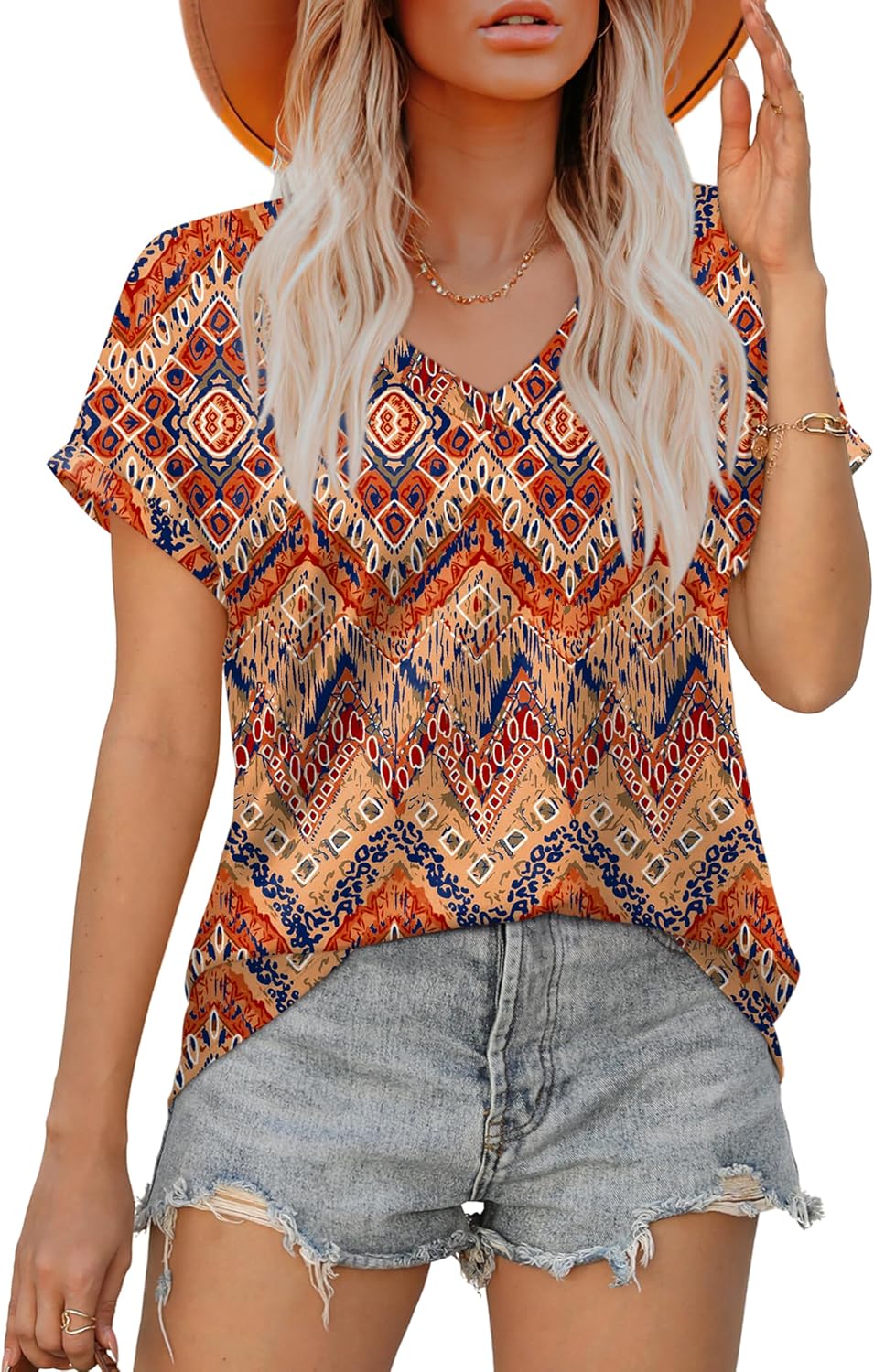 XIEERDUO Womens Summer Tops Short Sleeve Shirts Casual V Neck T Shirt Loose Fit Comfy