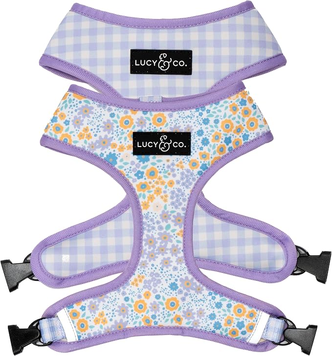 Lucy & Co. Reversible Dog Harness - Water-Repellent Neoprene, Dual-Print Design, Easy Swap Style, Adjustable Comfort Fit - Among Wildflowers Reversible Harness - Medium