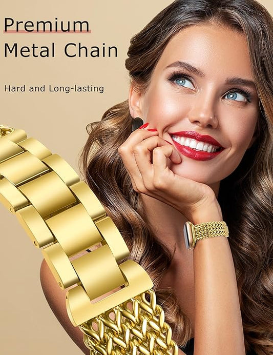 Minyee Compatible with Apple Watch Band 4140384445464942mm Women, Dressy Stainless Steel Metal Chain Strap Mermaid Designer Link Bracelet Wristband for iWatch Series 10 9 8 7 6 5 4 3 Ultra SE