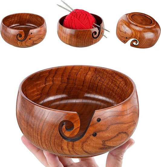 Wooden Yarn Bowl, Knitting Yarn Bowl with Holes Storage Handmade to Prevent Slipping, Perfect Yarn Bowl for Crocheting and Knitting Mothers Day Gift 6" x 3"