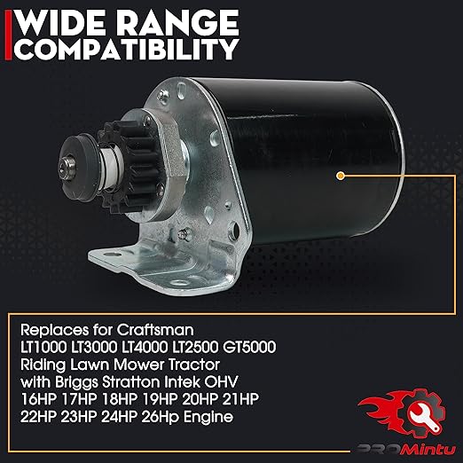 16 Tooth Starter Motor Replaces for Craftsman LT1000 LT3000 LT4000 LT2500 GT5000 Riding Lawn Mower Tractor with Briggs Stratton Intek OHV 16HP 17HP 18HP 19HP 20HP 21HP 22HP 23HP 24HP 26Hp Engine