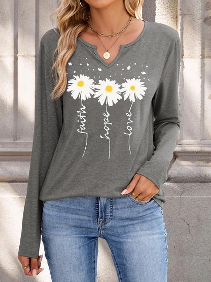 Womens V-Neck Long Sleeve T-Shirt Flower Graphic Tees Fall Fashion Boho Tops Tshirts Loose Casual Western Country T Shirts