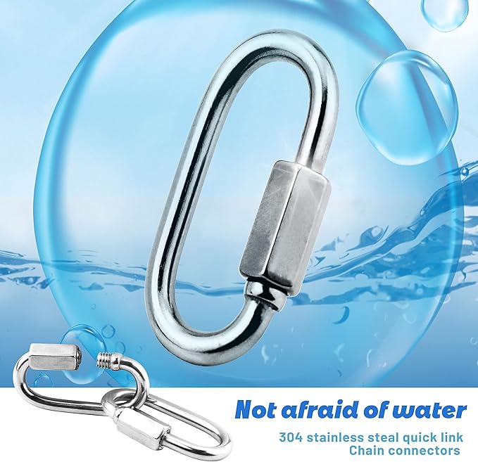 10 Pack 304 Stainless Steel M3.5 Chain Link, 18 Inch D Shape Locking Quick Chain Repair Links Pets Keychain for Outdoor Traveling Equipment