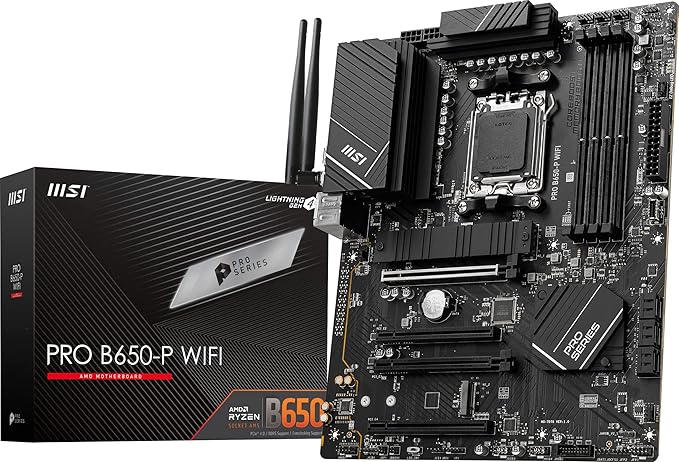 MSI PRO B650-P WiFi ProSeries Motherboard (AMD AM5, ATX, DDR5, PCIe 4.0, M.2, SATA 6Gb/s, USB 3.2 Gen 2, HDMI/DP, Wi-Fi 6E, AMD Ryzen 7000 Series Desktop Processors)