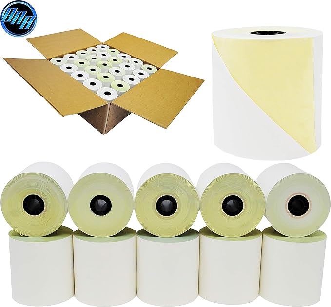 (10 Rolls - 50 GSM) 3'' x 95' WhiteCanary 2 Ply Carbonless Kitchen Printer Paper Cash Register Receipt Rolls for Star Micronics SP2000, UP389 VeriFone Omni 480, Printer 220, 250, 900 TMU 220
