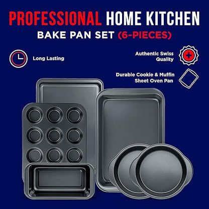 Baking Set  6 Piece  Deluxe Non Stick Black Coating Inside and Outside  Carbon Steel Bakeware Set  PFOA PFOS and PTFE Free by Bakken
