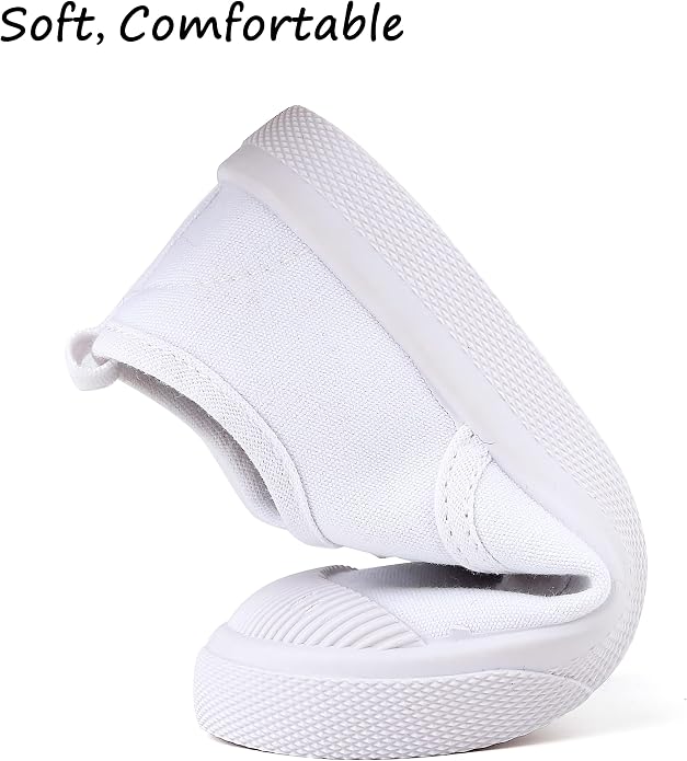 Size 6-6.5 Toddler Boy's Girl's Toddlers Canvas Sneakers Slip-On Lightweight Kids White Sneakers Casual Skin-Friendly Walking Running Shoes(Toddle/Little Kids/Big Kids)