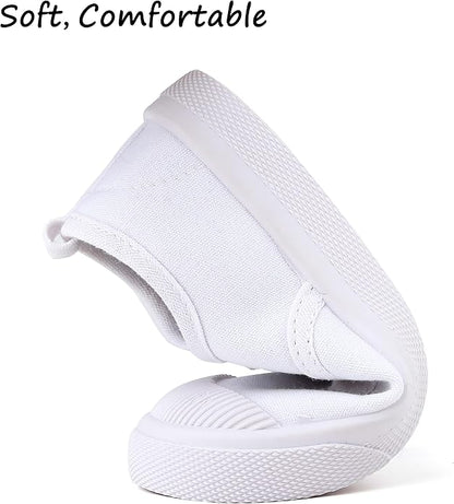 Size 6-6.5 Toddler Boy's Girl's Toddlers Canvas Sneakers Slip-On Lightweight Kids White Sneakers Casual Skin-Friendly Walking Running Shoes(Toddle/Little Kids/Big Kids)
