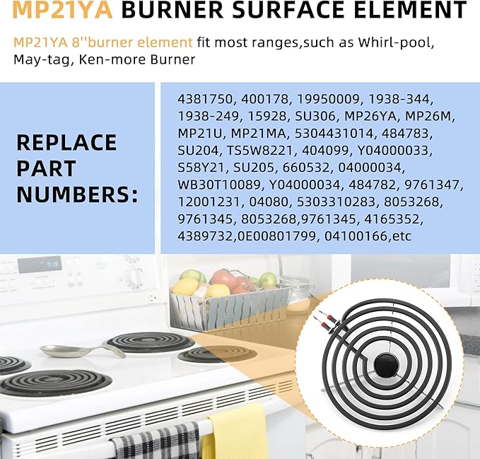 AMI PARTS MP21YA Electric Range Burner Surface Element (8 Inch) Compatible with Whirl-pool May-tag Ken-more Stove Burner Surface Element