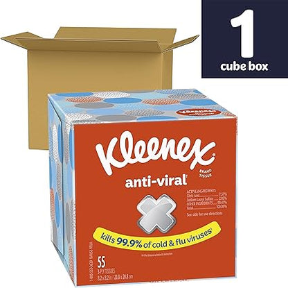 Kleenex Anti-Viral Facial Tissue, 3-Ply, 1 cube box, 55 Sheets (Pack of 1)