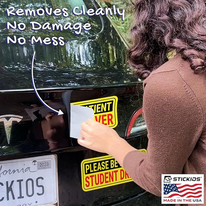 Non-Magnetic Student Driver Stickers - Removable Vinyl Decal Signs for Cars  Windows - Made in USA (10x4 inches, 2-Pack)