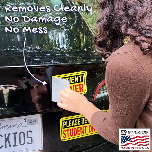 Non-Magnetic Student Driver Stickers - Removable Vinyl Decal Signs for Cars  Windows - Made in USA (10x4 inches, 2-Pack)