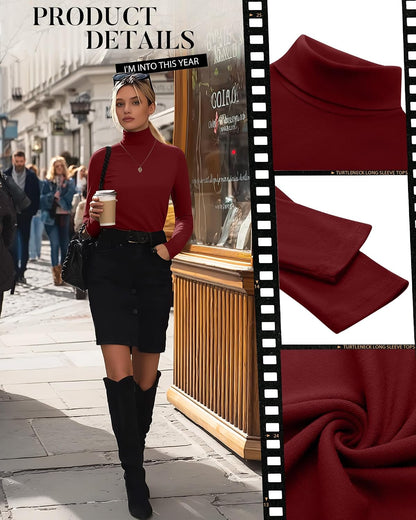 1 Piece Red Neer Women's Turtleneck Long Sleeves Top.
