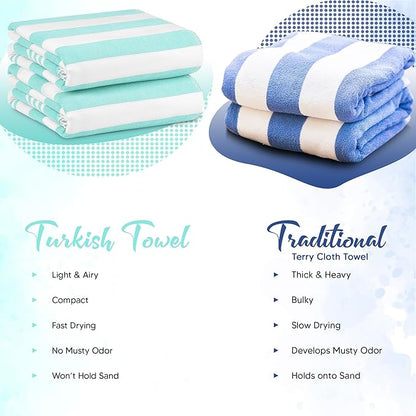 Utopia Towels 4 Pack Turkish Beach Towels, 40 x 72 Inches, 100 Cotton, Oversized, Sand-Free, Lightweight, Quick Drying, Pre-Washed for a Soft Feel, Turkish Peshtemal Towel