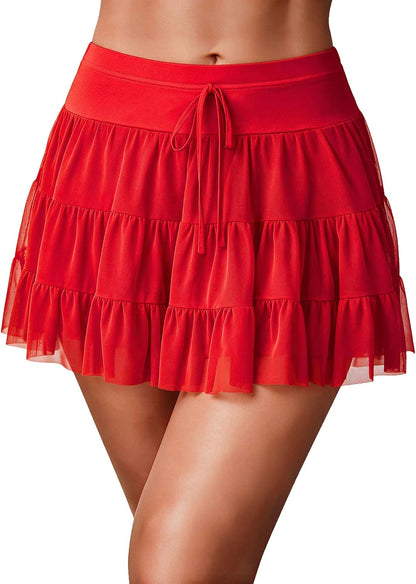 Avidlove Mini Skirt Women's Mesh Ruffle Y2K Skirts Multi-Layer Flowy Lingerie Skirt