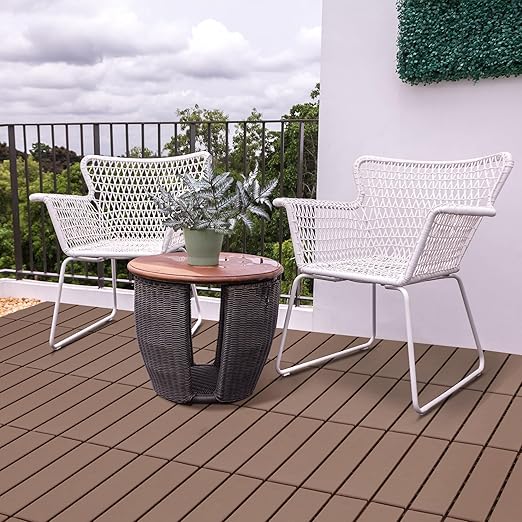 Plastic Interlocking Deck Tiles, 9 Pack Outdoor Flooring Waterproof Pavers for Patio Garden Porch Yard, All Weather Use, Coffee