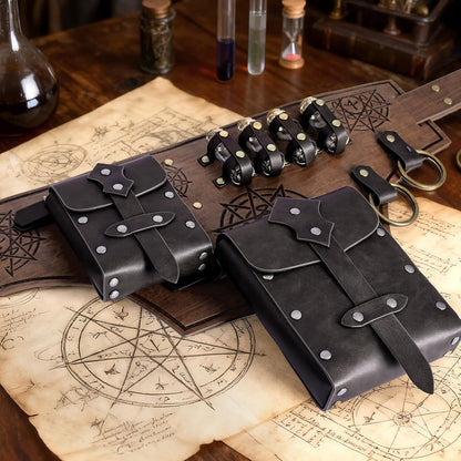 Renaissance Medieval Alchemy Belt Set - 4PCs Renaissance Accessories for Cosplay, LARP, Halloween & Renaissance Fairs (Brown)