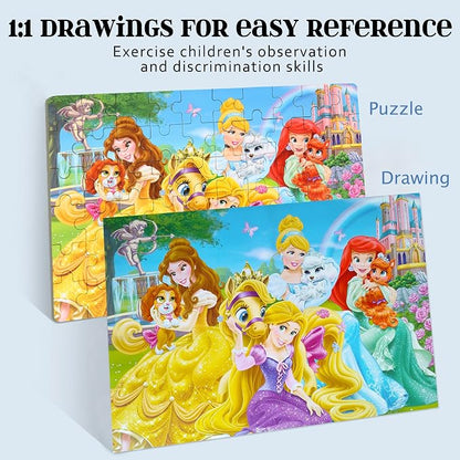 MZZOTOY Princess Puzzles for Kids Ages 4-8, 60 Pieces for Kids Ages 3-5 Princess Puzzle for Girls and Boys Toys Jigsaw Puzzles in a Metal Box Educational Puzzles (Princess)