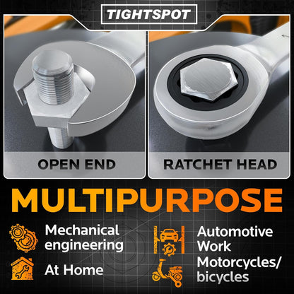 TIGHTSPOT 8 mm Ratchet Combination Wrench with Precision Movement, Polished Steel for Projects with Metric Tight Spaces