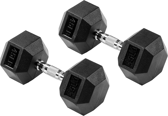 Rubber Encased Hex Dumbbell, Multiple Sizes