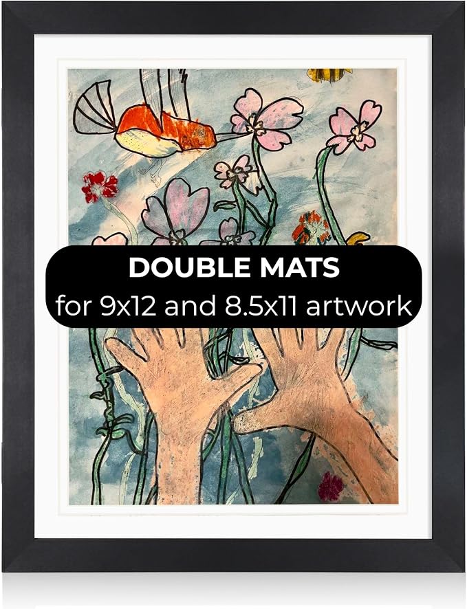 (1 Pack) Kids Artwork Frames Changeable 10x12.5 with Easel Stands, Hangers, Backboards, Shatterproof Plexiglass | 2 Mats Fit 9x12, 8.5x11, A4 Paper Sizes | Large and Easy-Access Kids Art Frame Display and Storage for up to 100 Sheets (Gold)