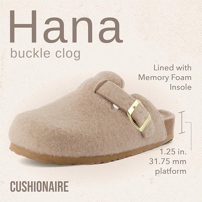 CUSHIONAIRE Hana Slip-On Buckle Clog with Cork Footbed Memory Foam, Wide Widths Available