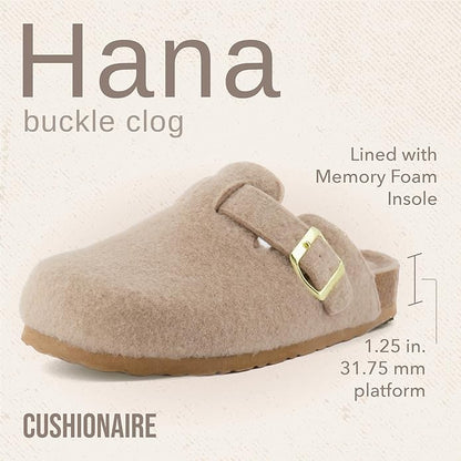 CUSHIONAIRE Hana Slip-On Buckle Clog with Cork Footbed Memory Foam, Wide Widths Available