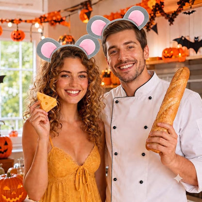Halloween Mouse Ears Headband, Grey Mouse Ears Animal Halloween Costume Accessories Adult Women, Rat Ears Headband Dress Up