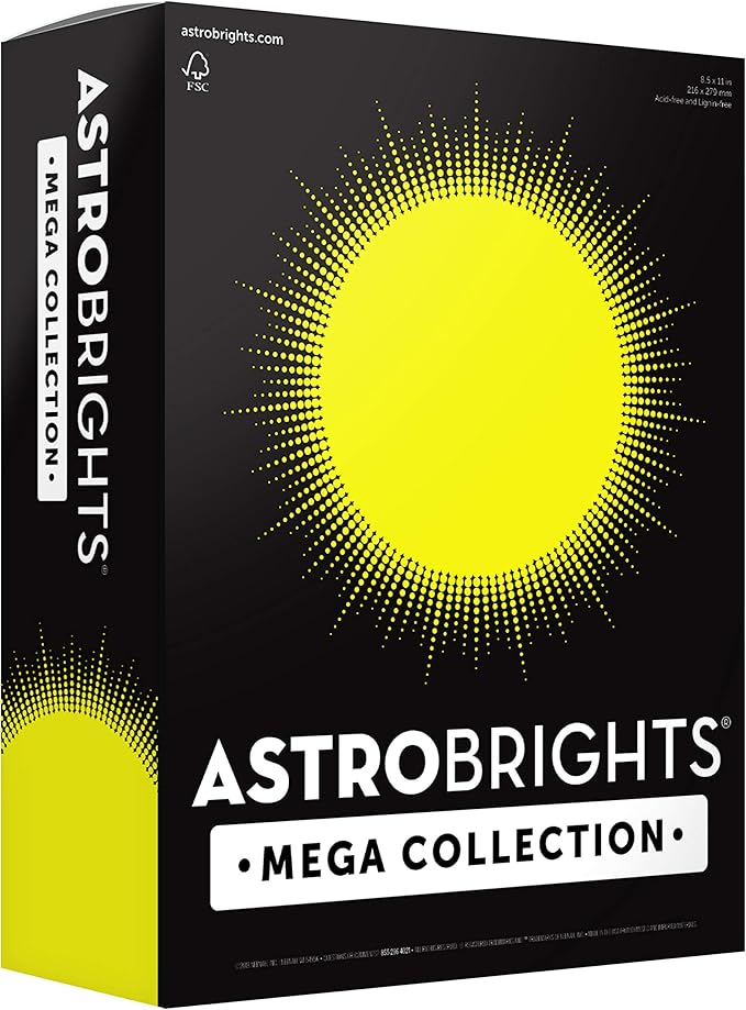 Astrobrights Mega Collection Colored Paper, Neon Yellow, 625 Sheets, 24 lb89 gsm, 8.5" x 11" - MORE SHEETS! (91676)