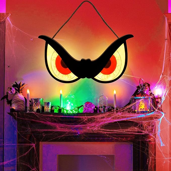 Agusbagli 40 LED Halloween Flashing Spooky Eyes Lights, 20" Battery Operated Halloween Window Lights with 2 Glowing Modes Foldable Design Hanging Light Up Eyes for Halloween Indoor Outdoor Decorations