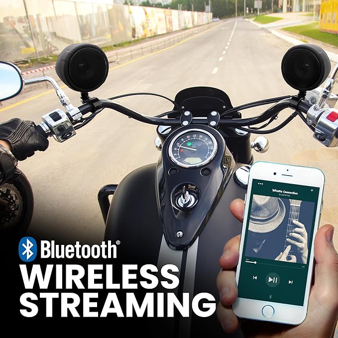BOSS Audio Systems MCBK520B Motorcycle 3 Inch Stereo Speakers and Amplifier Audio Sound System - Bluetooth 2 Channel Amplifier, Weatherproof, FM Tuner, USB, SD, Auxiliary In, ATV UTV Compatible