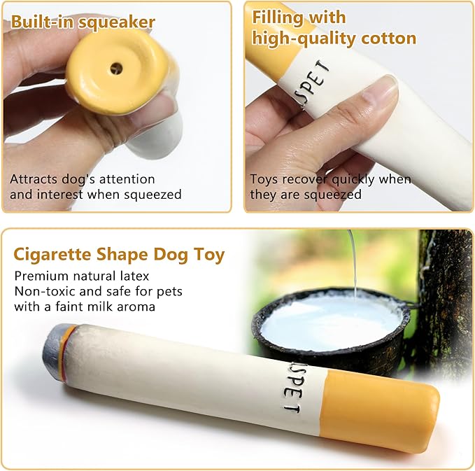 Cigarettes Cigar Squeaky Dog Toys, Latex Interactive Funny Weed Cigar Imitation Dog Chew Toys for Teething Puppy,Small and Medium Breeds