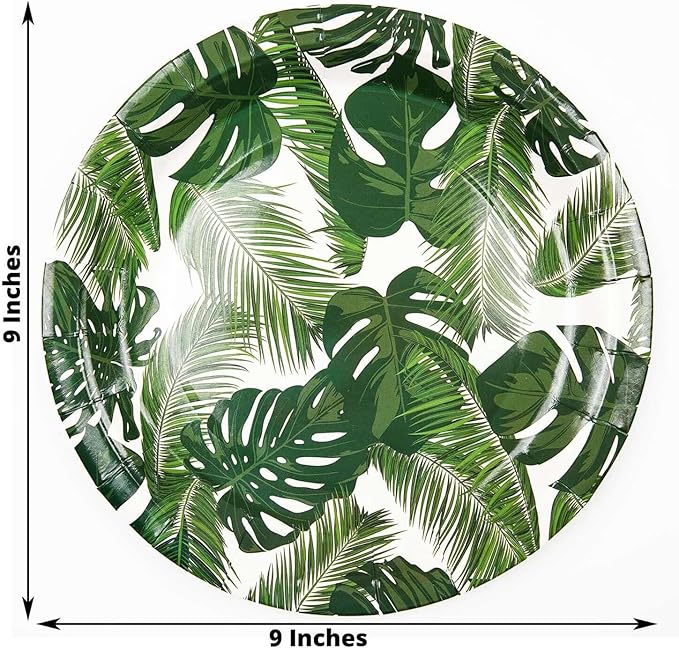 Efavormart 25 Pack  9" Tropical Palm Leaf Mix Dinner Disposable Paper Plates - 300 GSM