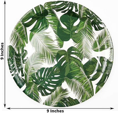 Efavormart 25 Pack  9" Tropical Palm Leaf Mix Dinner Disposable Paper Plates - 300 GSM