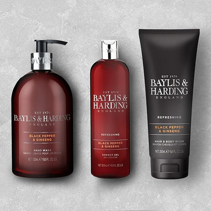 Baylis  Harding Liquid Hand Soap Wash with Dispenser, Black Pepper  Ginseng for Men, 16.9oz500ml