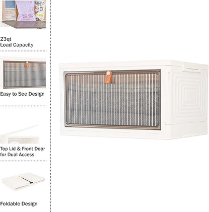 Home-Complete Collapsible Storage Bin - 23Qt Capacity Organizer with Lid and Large Front Door - Stackable Storage Containers for Any Room