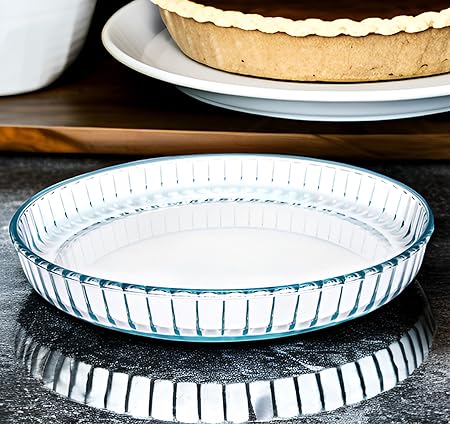 Pie Plate 10.5 Inch, Oven Glass Pie Pan for Baking Pie Crust, Pie Dish with Rippled Edge, Clear Baking Pan