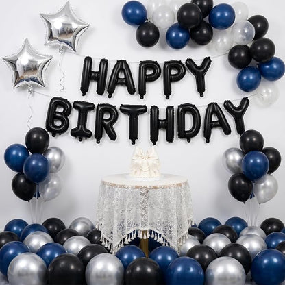 16 Inch Black Happy Birthday Balloons Banner Decorations for Men Reusable Foil Letter Birthday Sign Black Birthday Decoration for 16th 30th 50th 60th Boys Adults and Halloween Birthday Party